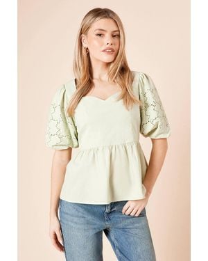 Dorothy Perkins Cutwork Sleeve Poplin Blouse - Natural