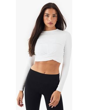 DSGN Studio Twist Front Crop Long Sleeve Top - White