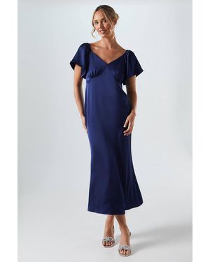 Oasis Angel Sleeve Satin Bridesmaid Midi Dress - Blue