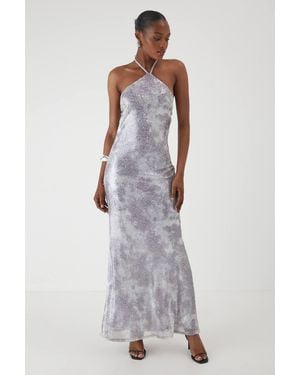 MissPap Sequin Printed Halterneck Maxi Dress - Purple