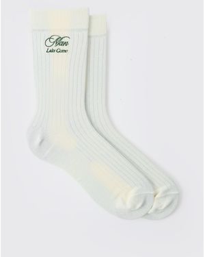 Boohoo Ecru 1 Pack Embroidered Lake Como Sport Sock - White