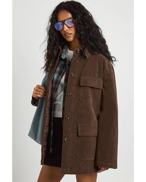 Boohoo Suede Look Utility Pocket Jacket - Brown