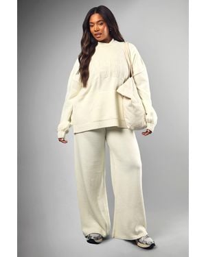 DSGN Studio Plus Knitted Hoodie And Wide Leg Trouser Co-Ord - Natural