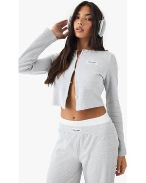DSGN Studio Woven Label Waffle Button Through Long Sleeve Top - White