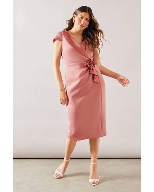 Wallis Scuba Corsage Midi Dress - Pink
