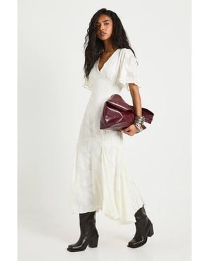 Boohoo Burnout Floral Angel Sleeve Midaxi Dress - White