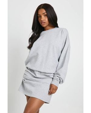 Boohoo Ruched Waist Long Sleeve Sweat Dress - Gray