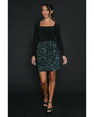 Dorothy Perkins Velvet Sequin Mini Skirt - Black