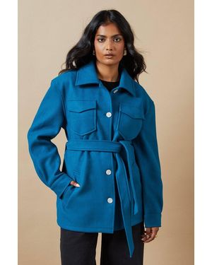 Oasis Belted Button Through Jacket - Blue