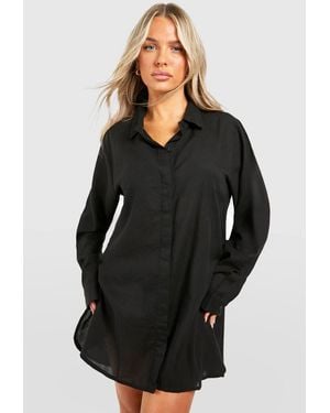 Boohoo 2 Pack Oversized Linen Look Beach Shirts - Black