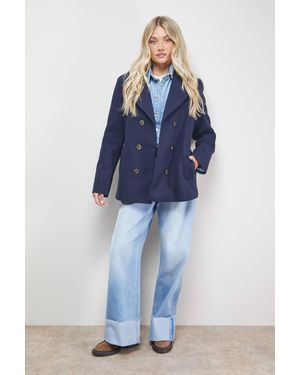Oasis Double Breasted Blazer Coat - Blue