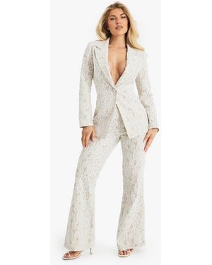 Boohoo Premium Occasion Lace Tailored Flare Pants - White