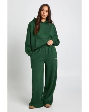 Boohoo Ath Club Embroidered Deep Waistband Straight Leg Jogger - Green