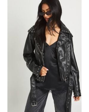 Boohoo Studded Faux Leather Biker Jacket - Black