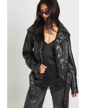 Boohoo Studded Faux Leather Biker Jacket - Black