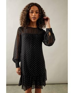 Wallis Occasion Metallic Ruffle Hem Shift Dress - Black
