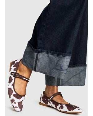 Boohoo Cow Print Faux Pony Skin Mary Jane Ballets - Blue