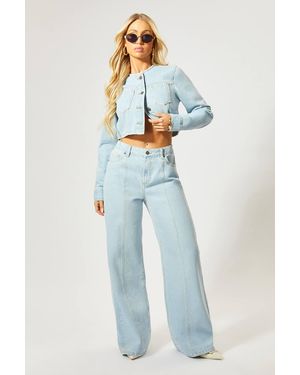 MissPap Pocket Detail Crop Jean Jacket - Blue