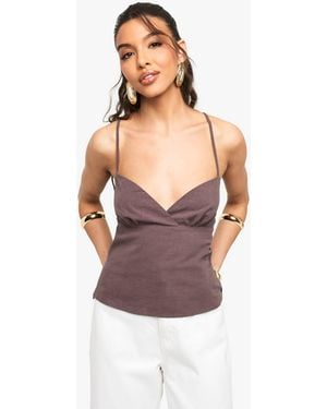 Boohoo Linen Look Strappy Corset Top - Brown