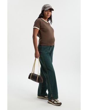 Boohoo Maternity Over The Bump Split Hem Straight Leg Jeans - Blue