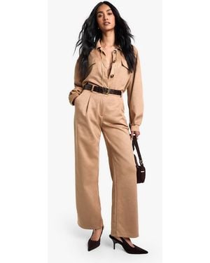 Boohoo Suede Look Straight Leg Pants - Natural