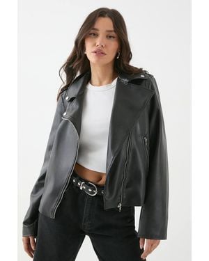 MissPap Leather Look Biker Jacket - Gray