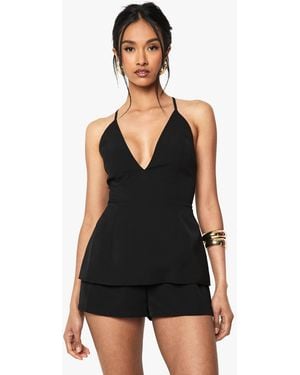 Boohoo Strappy V Neck Tailored Playsuit - Black