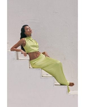 MissPap Satin Split Back Maxi Skirt - Metallic