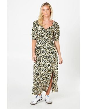 Dorothy Perkins Ditsy Puff Sleeve Ruched Font Midi Dress - White