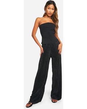 Boohoo Two Tier Bandeau Wide Leg Jumpsuit - Black