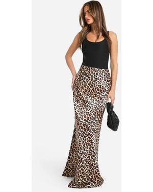 Boohoo Leopard Print Satin Bias Maxi Skirt - Multicolor