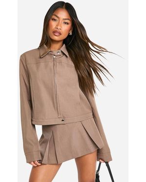 Boohoo Tailored Pleated Mini Skirt - Brown