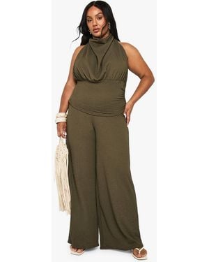 Boohoo Plus Textured Single Channel Trouser - Green