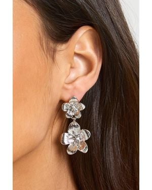 Boohoo Double Flower Drop Earrings - Black