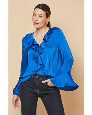 Wallis Stripe Crinkle Ruffle Sleeve Blouse - Blue