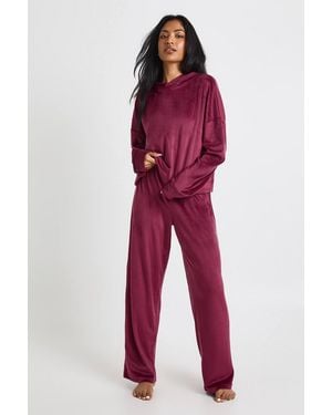 Boohoo Velour Fleece Sweater & Sweatpants Lounge Set - Red