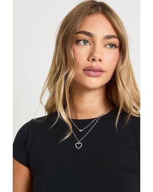 Boohoo Double Heart Pendant Layered Necklace - Rojo