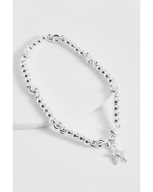 Boohoo Beaded Star Pendant Bracelet - White