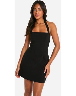 Boohoo Bengaline Square Neck Skater Dress - Black