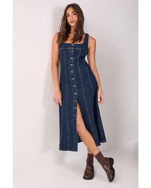 Nasty Gal Denim Button Through Midi Dress - Blue