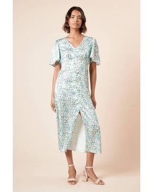 Dorothy Perkins V Neck Angel Sleeve Midi Dress - Blue