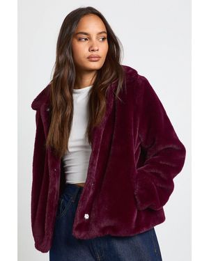 Boohoo Fur Collared Jacket - Rojo