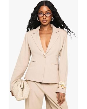 Boohoo Tailored Linen Look Single Breast Blazer - Natural