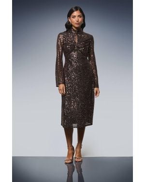 Wallis High Neck Sequin Midi Dress - Blue