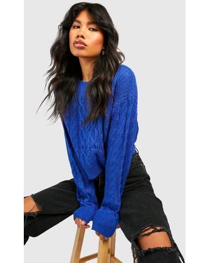 Boohoo Cable Knit Crop Sweater - Blue