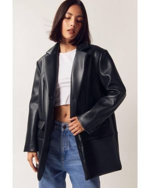 Nasty Gal Faux Leather Single Breasted Blazer - Blue