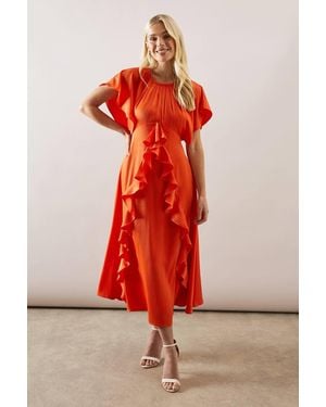 Wallis Petite Occasion Satin Ruffle Maxi Dress - Red