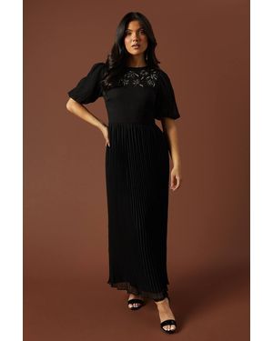 Oasis Occasion Embellished Pleated Maxi Dress - Brown