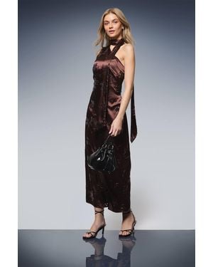 Oasis Sequin Satin Tie Neck Midi Slip Dress - Blue