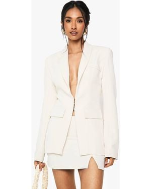 Boohoo Seam Detail Plunge Front Fitted Blazer - White